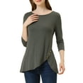 thumbnail image 1 of Allegra K Women's Round Neck 3/4 Sleeve Button Decor Asymmetric Hem Tunic Top, 1 of 5