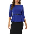 thumbnail image 1 of INSPIRE CHIC Peplum Tops for Women's 3/4 Sleeve Teacher Belted Elegant Business Work Blouse 2XL Blue, 1 of 6