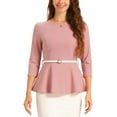 thumbnail image 1 of INSPIRE CHIC Peplum Tops for Women's 3/4 Sleeve Teacher Belted Elegant Business Work Blouse M Grey Pink, 1 of 6