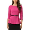 thumbnail image 1 of INSPIRE CHIC Peplum Tops for Women's 3/4 Sleeve Teacher Belted Elegant Business Work Blouse XL Hot Pink, 1 of 6