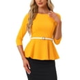 thumbnail image 1 of INSPIRE CHIC Peplum Tops for Women's 3/4 Sleeve Teacher Belted Elegant Business Work Blouse XL Orange, 1 of 5