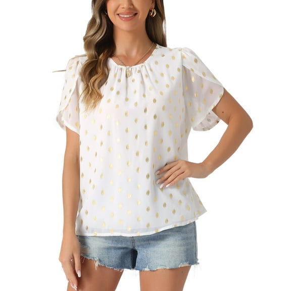 INSPIRE CHIC Women's Round Neck Blouse Summer Casual Gilding Pattern Short Sleeve Top