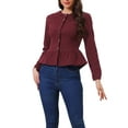 thumbnail image 1 of INSPIRE CHIC Women's Denim Jackets Button Down Peplum Hem Long Sleeves Cropped Jean Jackets Burgundy M, 1 of 7