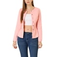 thumbnail image 1 of Allegra K Women's Round Neck Button Down Ruffled Hem Cropped Washed Denim Jacket, 1 of 7