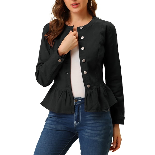 Allegra K Veste En Jean Femme Manches Courtes Bouffantes – Boutonnée, Taille Cintrée, Look Décontracté Tendance Été