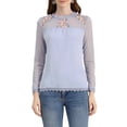 thumbnail image 1 of Allegra K Women's Round Neck Casual Blouses Lace Floral Long Sleeve Chiffon Tops, 1 of 6
