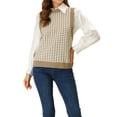 thumbnail image 1 of INSPIRE CHIC Women's Sweater Round Neck Sleeveless Houndstooth Plaid Knitted Sweater L Khaki, 1 of 5