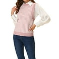 thumbnail image 1 of Allegra K Women's Round Neck Knitted Sleeveless Houndstooth Plaid Sweater, 1 of 5