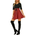 thumbnail image 1 of Allegra K Women's  Round Neck Lace Up High Waist Half Sleeves A-Lined Plaid Dress, 1 of 7
