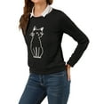 thumbnail image 1 of Allegra K Women's Round Neck Long Sleeves Cute Cat Printed Sweatshirt, 1 of 7