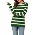 thumbnail image 1 of INSPIRE CHIC Women's Round Neck Long Sleeves Drop Shoulder Loose Striped Tunic Sweater XL Dark Green, 1 of 9
