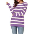 thumbnail image 1 of Allegra K Women's Round Neck Long Sleeves Drop Shoulder Loose Striped Tunic Sweater, 1 of 7