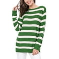 thumbnail image 1 of Allegra K Women's Round Neck Long Sleeves Drop Shoulder Loose Striped Tunic Sweater, 1 of 8