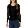 thumbnail image 1 of INSPIRE CHIC Women's  Round Neck Long Sleeves Sheer Flower Embroidery Lace Blouse XL Black, 1 of 7