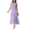 thumbnail image 1 of Allegra K Women’s Round Neck Puff Sleeves Ruffle Midi Smocked Tie Dresses, 1 of 5