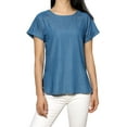 thumbnail image 1 of Allegra K Women's Round Neck Short Raglan Sleeves Side Slit Chambray Blouse, 1 of 4