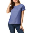 thumbnail image 1 of INSPIRE CHIC Women's Round Neck Short Raglan Sleeves Side Slit Chambray Blouse M Dark Blue, 1 of 6