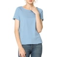 thumbnail image 1 of INSPIRE CHIC Women's Round Neck Short Raglan Sleeves Side Slit Chambray Blouse XS Light Blue, 1 of 7
