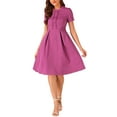 thumbnail image 1 of INSPIRE CHIC Women's Round Neck Short Sleeve Pleated Vintage 1950s Midi Dress XS Purple, 1 of 5