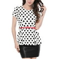 thumbnail image 1 of INSPIRE CHIC Women's Round Neck Short Sleeves Polka Dots Peplum Blouse with Belt S White, 1 of 8