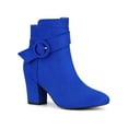 thumbnail image 1 of BLISSFUL STEP Women's Boots Faux Suede Ankle Booties Block Heel Round Toe Buckle Side Zip Boots Royal Blue 8, 1 of 5