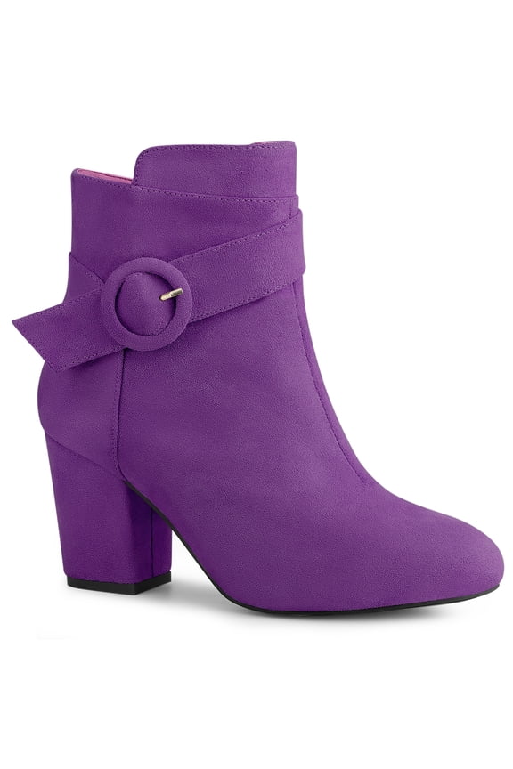 Women's Boots Faux Suede Ankle Booties Block Heel Round Toe Buckle Side Zip Boots Purple 10