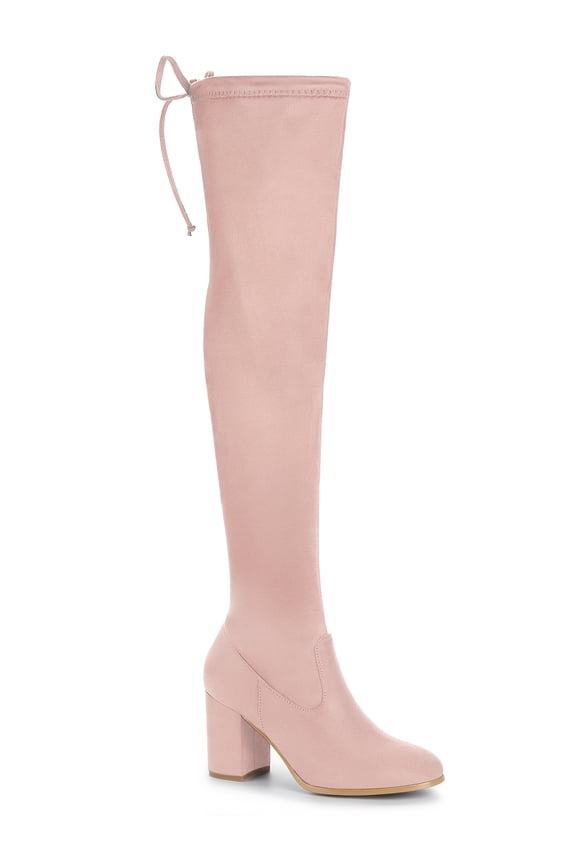 Women's Boots Round Toe Block Heel Over Knee High Faux Suede Boots Dust Pink 7