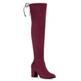 thumbnail image 1 of BLISSFUL STEP Women's Boots Round Toe Block Heel Over Knee High Faux Suede Boots Burgundy 7, 1 of 8