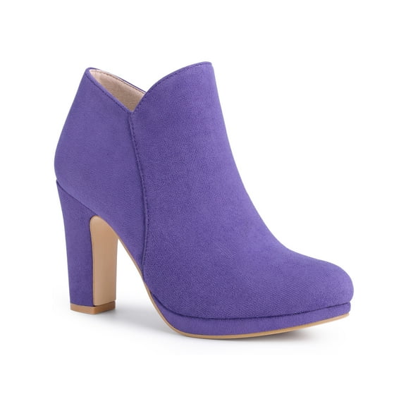 Allegra K Women's Round Toe Block Heels Ankle Heel Boots Purple 5.5