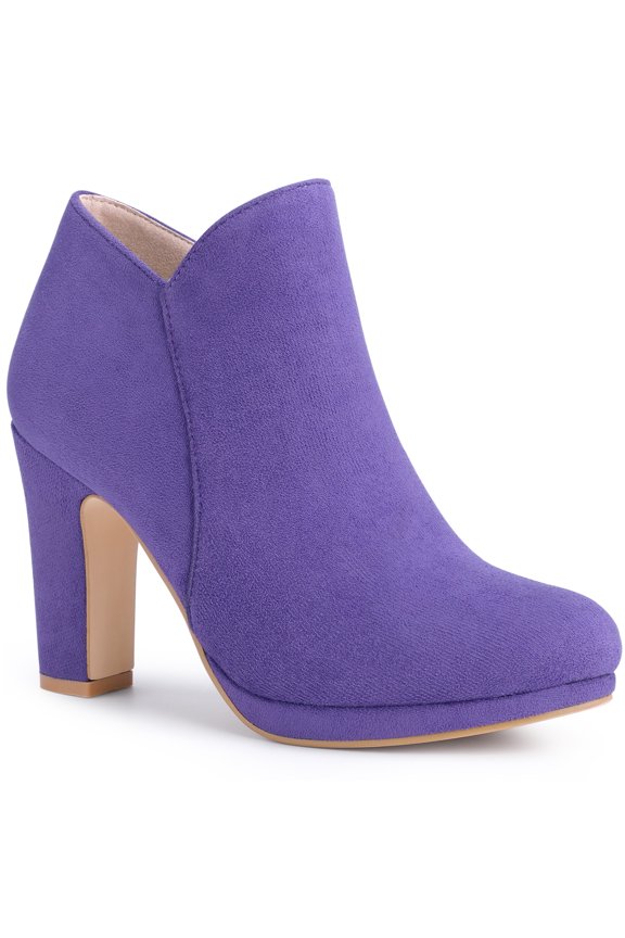 Allegra K Women's Round Toe Block Heels Ankle Heel Boots Purple 9