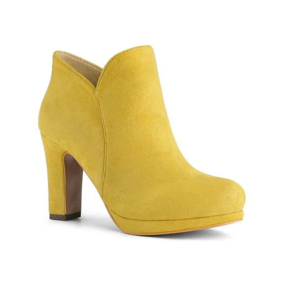 BLISSFUL STEP Women's Round Toe Block Heels Ankle Heel Boots Yellow 6