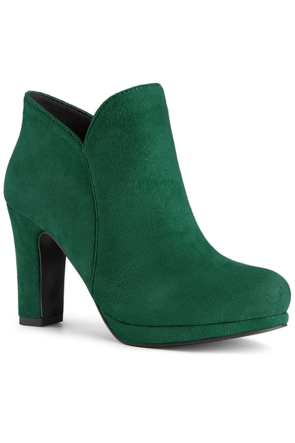 Women's Round Toe Block Heels Ankle Heel Boots Emerald Green 6