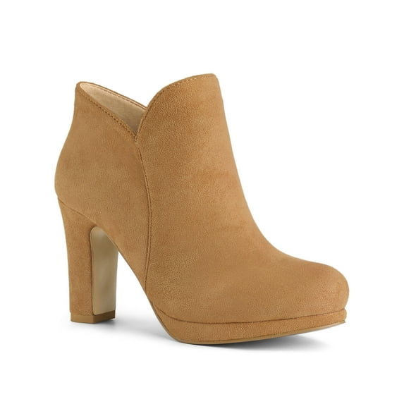 BLISSFUL STEP Women's Round Toe Block Heels Ankle Heel Boots Brown 5.5
