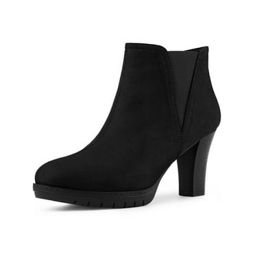 Allegra K Women's Round Toe Block Heels Chelsea Ankle Boots Black 5.5