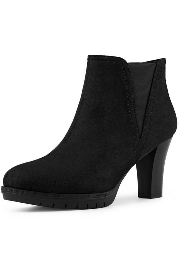 Women's Round Toe Block Heels Chelsea Ankle Boots Black1 8