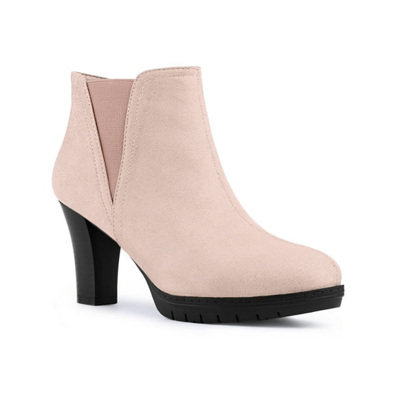BLISSFUL STEP Women's Round Toe Block Heels Chelsea Ankle Boots Dust Pink 9