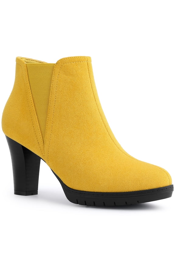 Women's Round Toe Block Heels Chelsea Ankle Boots Yellow 6.5