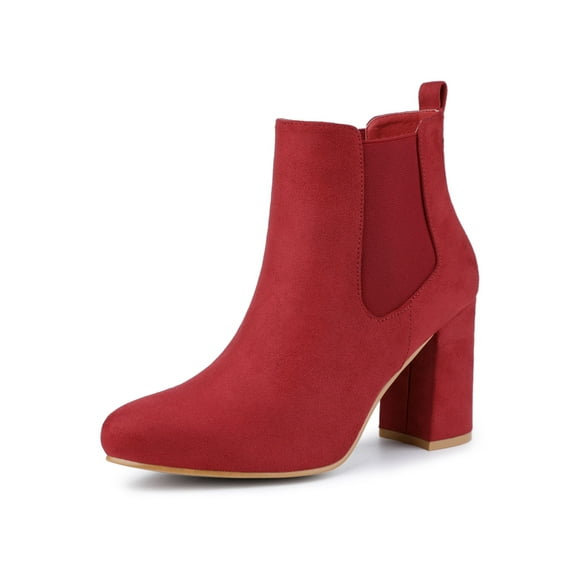 BLISSFUL STEP Women's Round Toe Block Heels Chelsea Ankle Boots