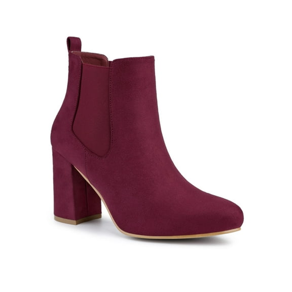 BLISSFUL STEP Women's Round Toe Block Heels Chelsea Ankle Boots