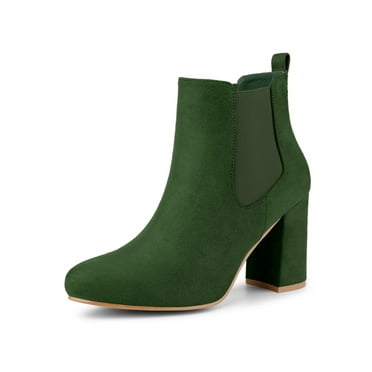 Allegra K Women's Round Toe Block Heels Chelsea Ankle Boots