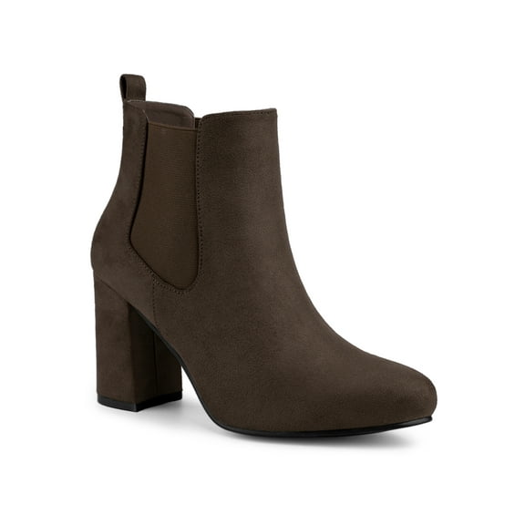 BLISSFUL STEP Women's Round Toe Block Heels Chelsea Ankle Boots
