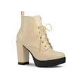 thumbnail image 1 of BLISSFUL STEP Women's Round Toe Block High Heel Lace up Platform Boots, 1 of 7