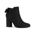 thumbnail image 1 of BLISSFUL STEP Women's Boots Faux Suede Bow Decor Chunky High Heel Round Toe Side Zipper Booties Black 8.5, 1 of 7