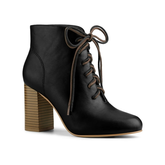 BLISSFUL STEP Women's Round Toe Chunky Heels Ankle Boots