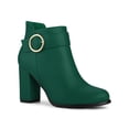 thumbnail image 1 of BLISSFUL STEP Women's Round Toe Circle Buckle Block High Heel Ankle Boots, 1 of 8