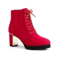 thumbnail image 1 of BLISSFUL STEP Women's Ankle Boots Faux Suede Platform Combat Chunky Heel Lace Up Zipper Lug Sole Boots Red 6.5, 1 of 8