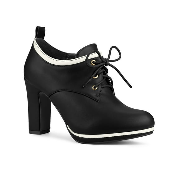 BLISSFUL STEP Women's Round Toe Platform Block High Heel Ankle Boots