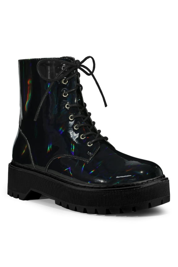 Valentine's Women's Boot Colorful Round Toe Platform Lace Up Ankle Boots Black 7.5