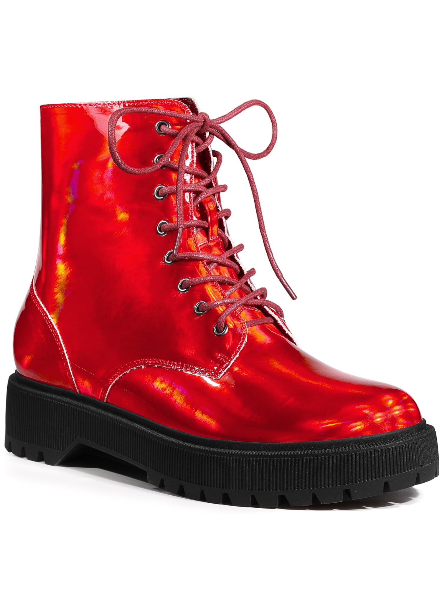 BLISSFUL STEP Valentine's Women's Boot Colorful Round Toe Platform Lace ...