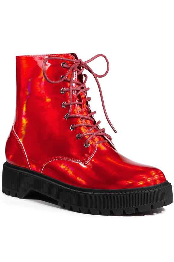 Valentine's Women's Boot Colorful Round Toe Platform Lace Up Ankle Boots Red 7
